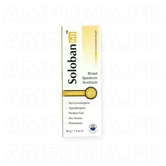 Soloban 60 Sunblock Cream 30gm For Dry&Normal Skin ( Non greasy hypoallergenic )