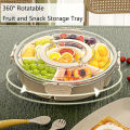 Divided Rotating Serving Tray with Lid and Handle, Portable Snackle Box for Fruits Snacks Veggie Charcuterie, Clear Snack Spinne. 