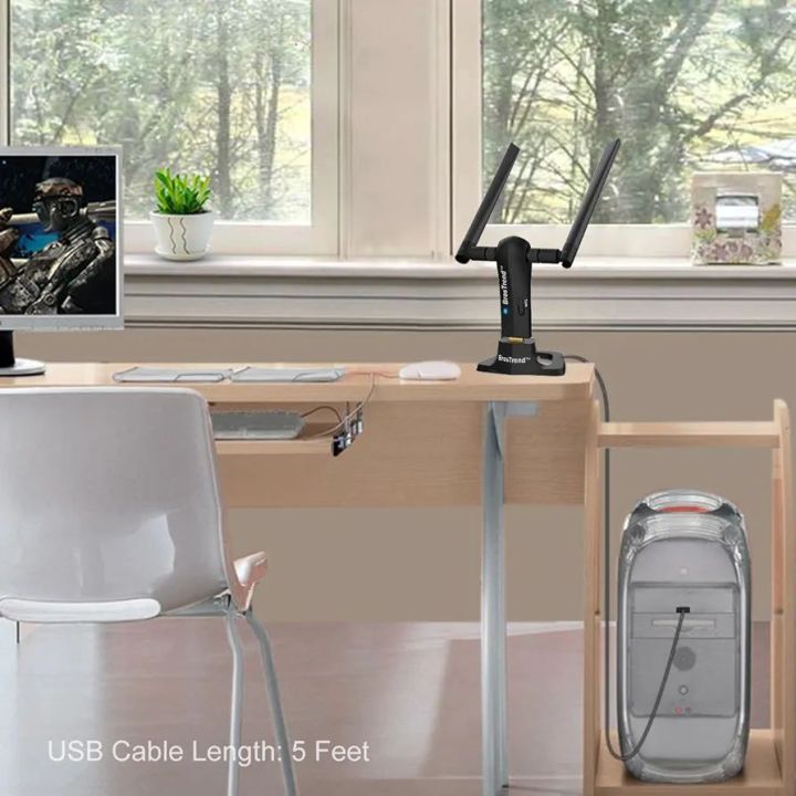 BrosTrend%201200Mbps%20Long%20Range%20USB%20WiFi%20Adapter%20for%20PC%20Desktop%20Laptop%20of%20Windows%2011/10/8.1/8/7,%20Wireless%20Adapter%20Dual%20Band%202.4GHz%20300Mbps%20+%205GHz%20867Mbps,%202X%205dBi%20High%20Gain%20Antennas,%20USB%203.0%20Cradle%20-%20Image%204