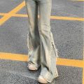 Women Vintage Blue Jeans High Waist American Retro 90s Raw Material Edge Design Y2k Denim Pants Streetwear Wide Leg Jeans. 