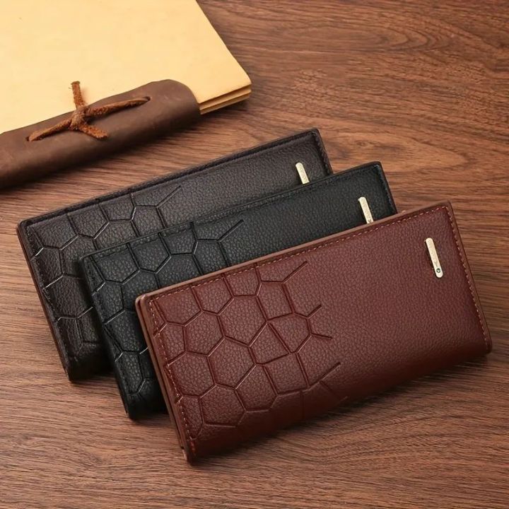 Men Long Wallet PU Leather Slim Wallet Long Clutch Leather Wallet Long Business Male Wallet Coin Purse Men Purse Pouch with Card Holder for Men