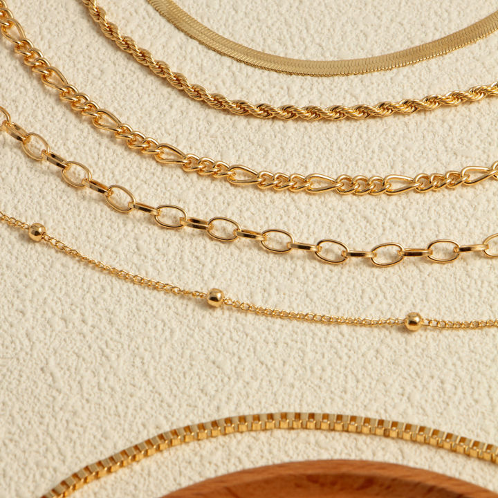 Multi-piece%20Set%20Bohemian%20Vacation%20&%20Simple%20Style%20Stackable%20Vegan%20Chain%20for%20Women%20Summer%20Anklet%20Plated%2018K%20gold%20Silver%20hypoallerg%20-%20Image%205