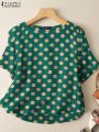 ZANZEA Casual Loose Polka Dot Blouses Women 2024 Summer Half Sleeve O Neck Blusas Mujer Holiday Fashion Everyday Shirt Tops.
