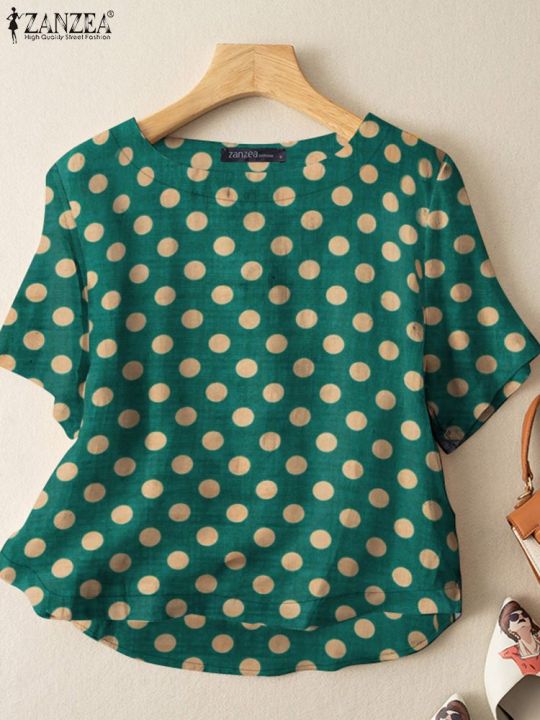 ZANZEA%20Casual%20Loose%20Polka%20Dot%20Blouses%20Women%202024%20Summer%20Half%20Sleeve%20O%20Neck%20Blusas%20Mujer%20Holiday%20Fashion%20Everyday%20Shirt%20Tops%20-%20Image%202