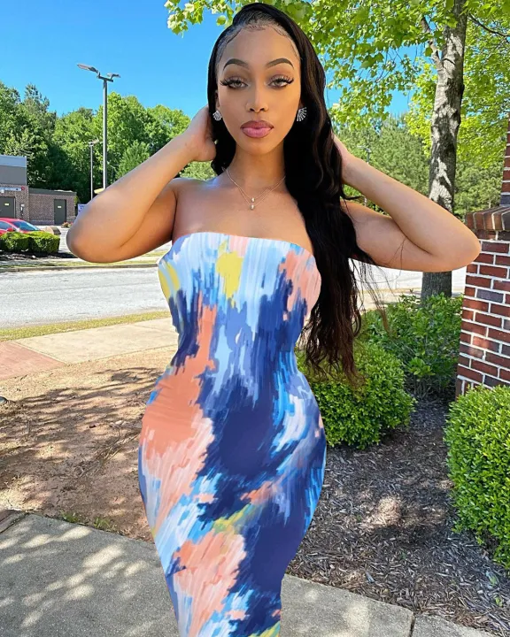 Spring/Summer%20Women's%20Colorful%20Tie%20Dye%20Print%20Off%20Shoulder%20Wrapped%20Chest%20Dress%20-%20Image%205