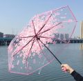 1PCS Portable cute flower household rain gear cherry blossom transparent umbrella wind and rain protection 3 fold PVC umbrella. 