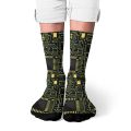 Retro Circuit Board Pattern Compression Socks Hip-Hop Style Green & Black Printed Novelty Perfect for Casual Streetwear or Gifts. 