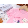 Children's Summer Short Sleeve T-Shirt For Girls 2025 New Fashion T Shirt With Cute Bunny 3D Plush Rabbit Design Casual Top. 