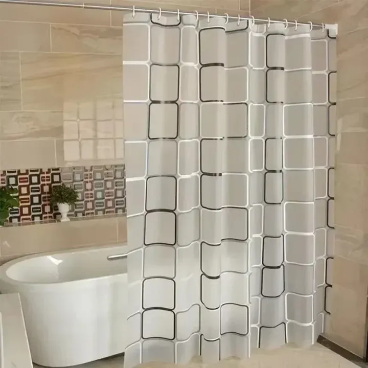 1PCS%20Bathroom%20Shower%20Curtains%20Waterproof%20Modern%20Geometric%20Plaid%20Pattern%20Household%20Decoration%20Translucent%20Good%20Quality%20-%20Image%203