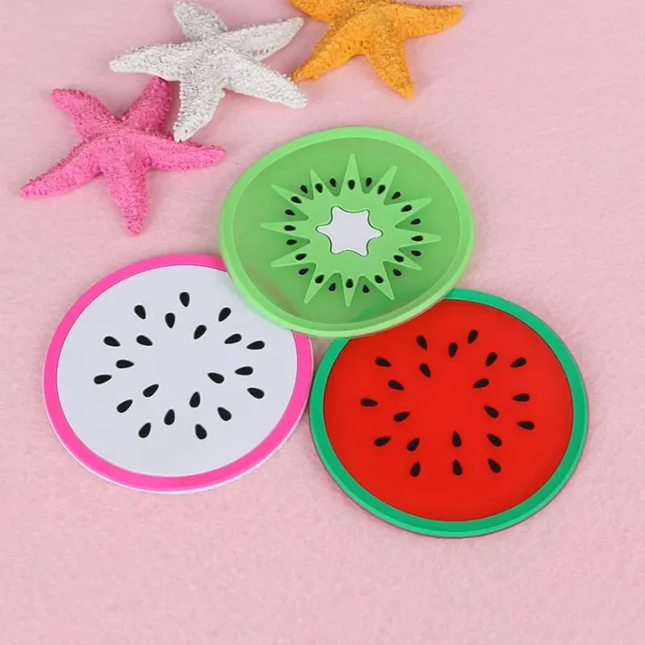4 Pcs Fruit Shape Silicone Cup Coasters – Heat Resistant Tea Mug Mats ...