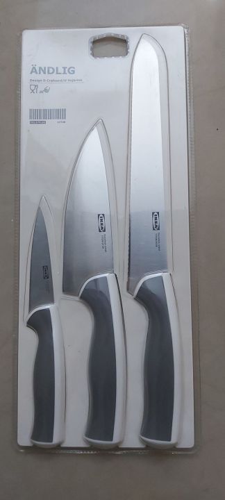 IKEA Andlig 3 Piece Knife Set Light Gray/White Bread Knife | Cook's Knife | Paring Kinfe