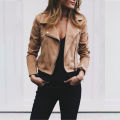 Suede Leather Zipper Coats Women Autumn Turn-down Collar Cropped Jacket Slim Fit Casual Fashion Streetwear Female Outwears Y2K. 