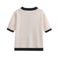 Women Summer Women's Knitted Jacket New Casual Fashion Classic Round Neck Single-Breasted Short-Sleeved Sweater Coat Tops. 