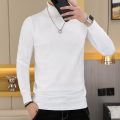 Men's Turtleneck Black and White Long Sleeve Knit Sweater.