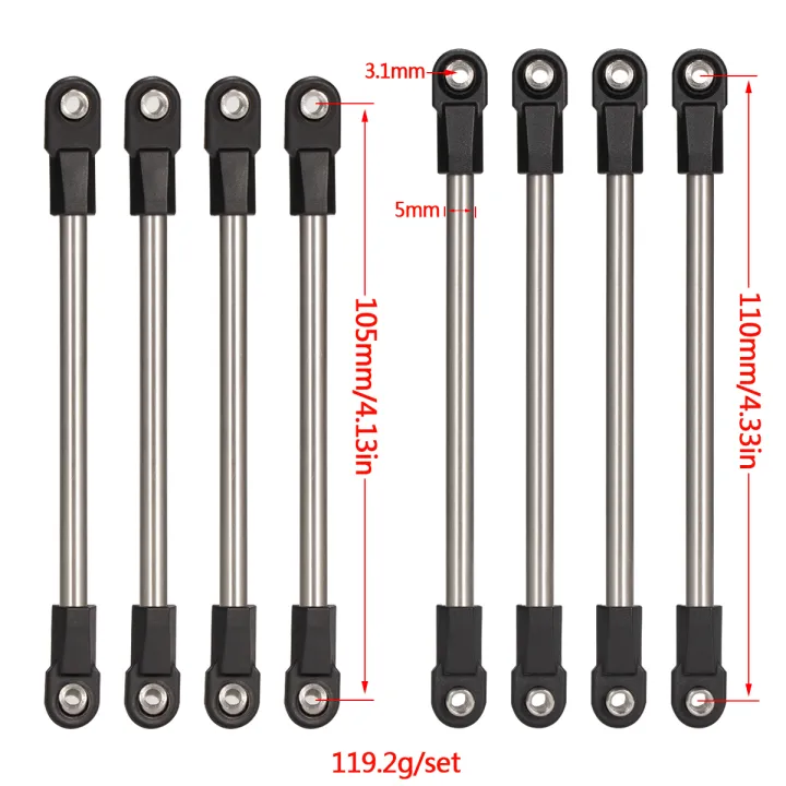 Stainless%20Steel%20Chassis%20Tie%20Rod%20275mm%20Wheelbase%20Links%20Set%20with%20M4%20Rod%20Ends%20for%201/10%20RC%20Crawler%20275WB%20SCX10%20D90%20TF2%20DIY%20Part%20-%20Image%203