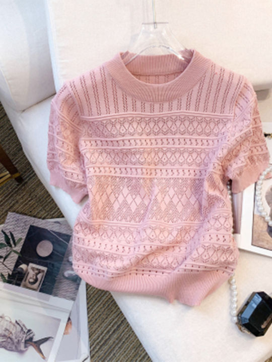 2026%20New%20%20Summer%20Thin%20Hollow%20Out%20Crew%20Neck%20Pullover%20Sweater%20Versatile%20Short%20Sleeve%20Knitted%20Top%20For%20Spring%20&%20Women's%20Clothing%20-%20Image%206