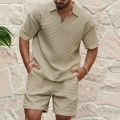 2024European and American Men's Spring and Summer Trends Youth Outdoor Lapel Small Plaid Short Sleeve Shorts Sports Suit.