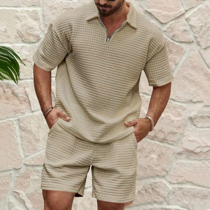 2024European%20and%20American%20Men's%20Spring%20and%20Summer%20Trends%20Youth%20Outdoor%20Lapel%20Small%20Plaid%20Short%20Sleeve%20Shorts%20Sports%20Suit%20-%20Image%203