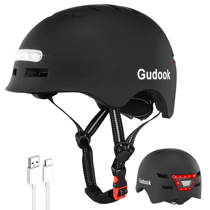 GUDOOK Adult Bike Helmet with Light - Bicycle Helmets Men - Women - Front and Back LED Lights for  Scooter， Cycling, Skating