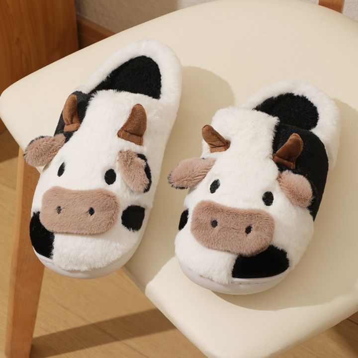 New%20Winter%20Unisex%20Cartoon%20Cow%20Warm%20Plush%20Slippers%20Couple's%20Indoor%20Non-slip%20House%20Slides%20Men%20And%20Women%20Toe%20Wrap%20Home%20Cotton%20Shoes%20-%20Image%202