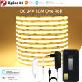 DC24V Zigbee 3.0 COB LED Strip 2M-10M One Roll Flexible Tape Ribbon Lighting 3000K 6000K App Smart for Tuya Smartthings 2MQTT. 