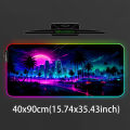 Retrowave Large Desk Mat Extended Pad PC Gamer Cabinet Big Mousepad Gaming Room Decoration Deskmat 90x40 Back Light Led Mousepad. 