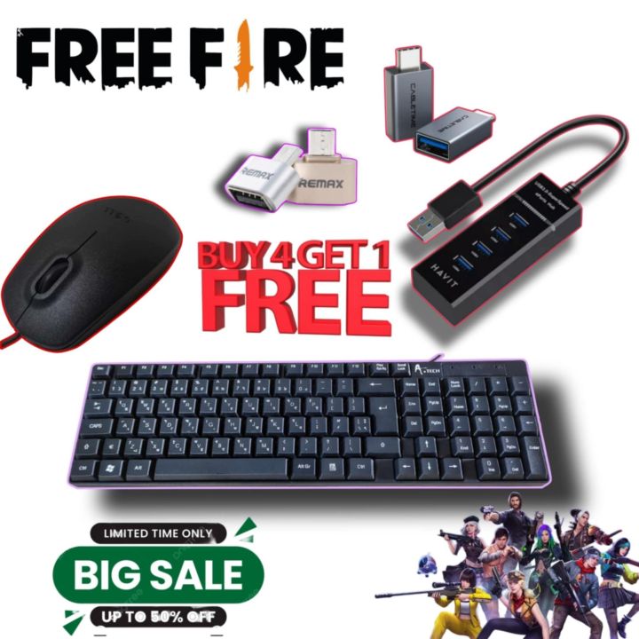 USB keyboard optical mouse and hub -with free OTG- gaming combo pack