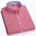 100% Cotton Breathable Men Oxford Short Sleeve 2024Summer Plaid Striped Male Clothes Business Regular Fit Oversized shirts S~7XL. 
