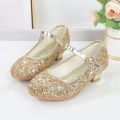 Girls Shoes Children High Heel Glitter Crystal Sandals Fashion Buckle Kids Princess Dance Shoe Student Performance Leather Shoes. 