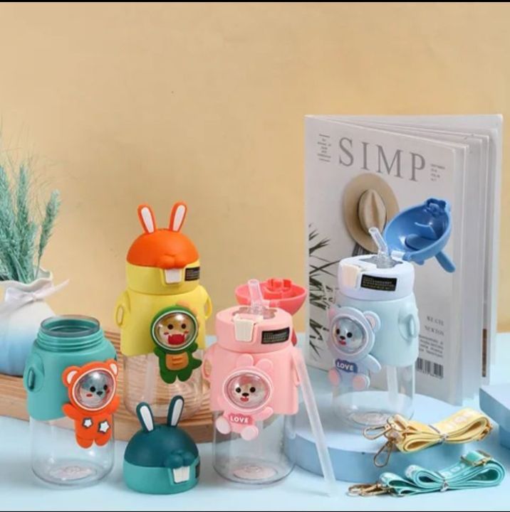 Cute Rabbit Water Bottle With Straw Leak Proof Bpa free