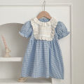 Baby Sister Clothes Summer Baby Girl Clothes Blue Plaid Dress Ruffled Collar Baby Girl Romper One Piece Sister Clothes Dress. 