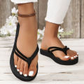 Ladies student fashion trend features pure black double strap anti-slip wear-resistant soft sole flip-flops. 