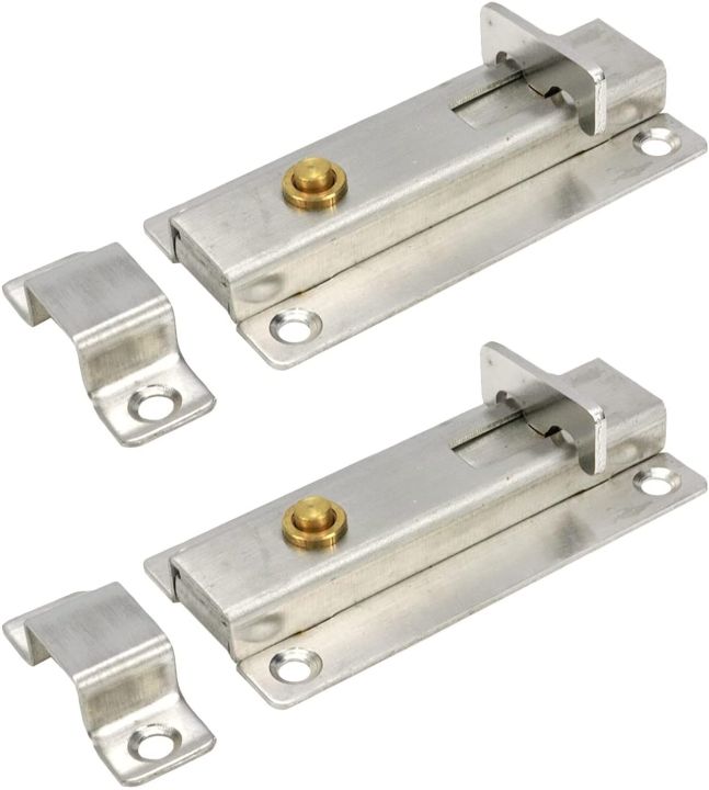 3 inch Stainless Steel Spring Loaded Automatic Door Latch ,2 Pack 3 Inch Door Latch Sliding Lock,Bar rel Bolt With Button,Suitable for Home,Hotel and Most Room Doors (Silver)