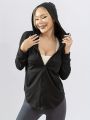 Hooded Sports Coat Women's Loose Running Smock Large Size Fitness Wear Quick Drying Long Sleeve Yoga Wear Top. 