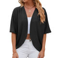 2024 New Spring Summer Fashion Ladies Hollow Out Cardigan Solid Color Circle Short-Sleeved Casual Loose Top Women Outwear. 