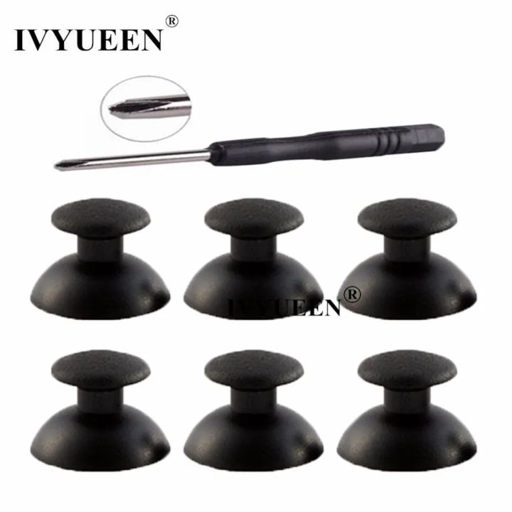 IVYUEEN 6 PCS Black Replacement 3D Analog Thumb Stick for PlayStation 3 PS3 Controller Joystick Mushroom Cap Grip for Dualshock3