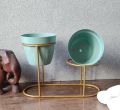1 pieces two Metal  Flower Pot Sky Color Tabletop 2 Tier Tuscan Style Metal Plant Stand Flower Pot with Golden Stand. 