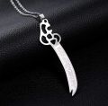 2pcs/New Combo  Deal -Mens Fashion Sterling Islamic Imam Ali Nacklace+Black Stone Braclet-Top Fashion High Quality Shar E Ali Sword Nacklace With Black Stone I'mam Zulfikar Ali Logo Braclete For Boys And Men's -Islamic Nacklace With Braclet For Men. 
