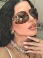 Retro Square Fashion Glasses Unisex Frameless 1 Pair Large Lens Multifunctional Beach Vacation Travel Accessory Stylish Eyewear. 