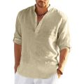 New Men's Linen Long Sleeve T Shirt Solid Color Loose Casual Breathable Shirt Cotton Mens Shirts Designer Lightweight Streetwear.