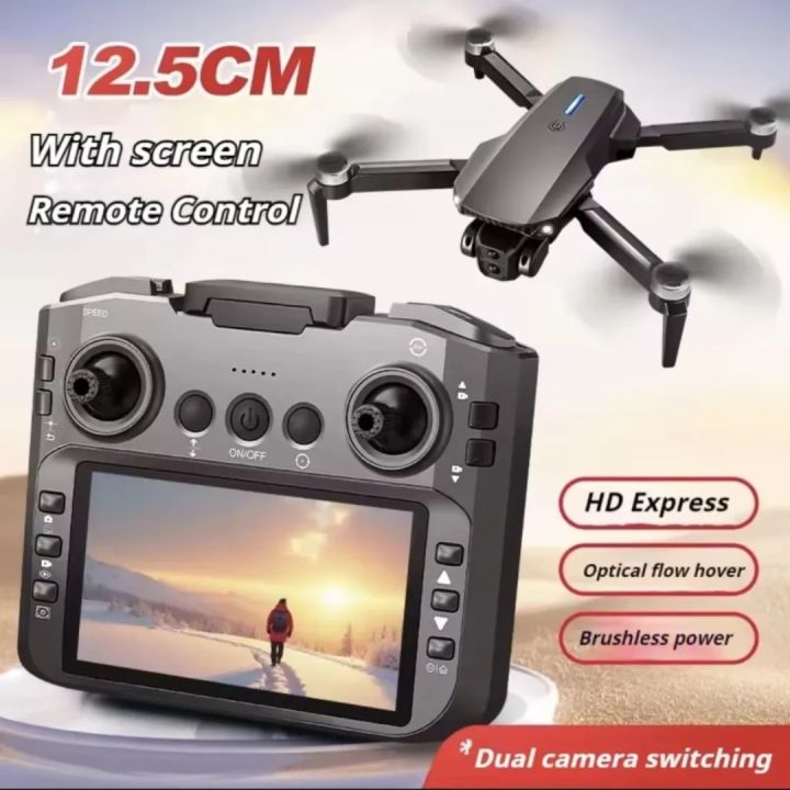 [4.5 inch REMOTE DISPLAY] G.P.S Drone With Laser Sensor 4K Dual Cameras Foldable Drone Obstacle Avoidance Optical Wifi Gimbal Drone Drone Professional 3 Batteries (8GB Memory + Card Reader Free) GX