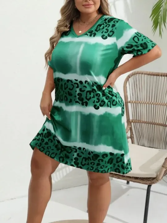 Plus%20Size%20%20Women's%201XL-8XL%20Fashion%20Casual%20Dress%20Short%20Sleeve%20Dress%20Tie%20Dye%20Leopard%20Short%20Sleeve%20V%20Neck%20Slight%20Stretch%20Dress%20-%20Image%202