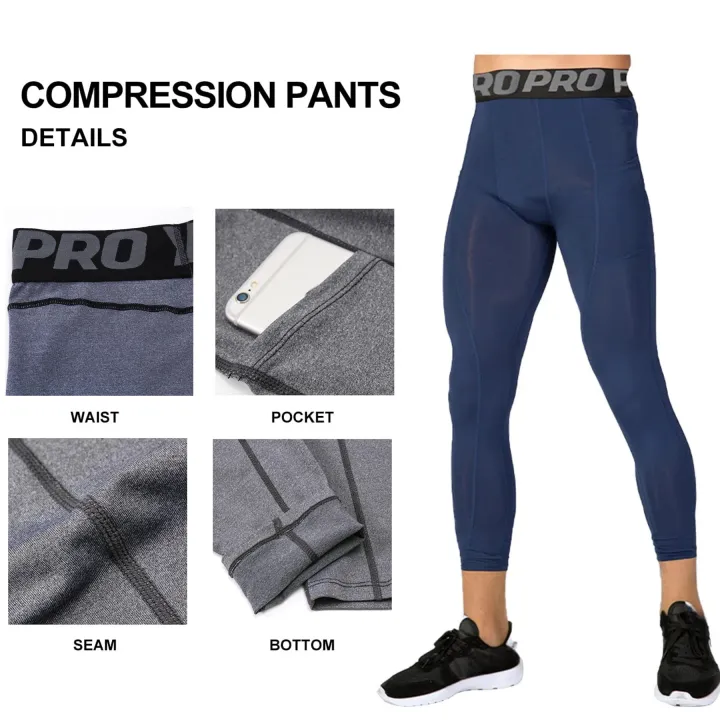 Mens%20Compression%20Pants%203/4%20Capri%20Running%20Leggings%20Cool%20Dry%20Workout%20Athletic%20Gym%20Tights%20Bottom%20with%20Pockets%20-%20Image%203