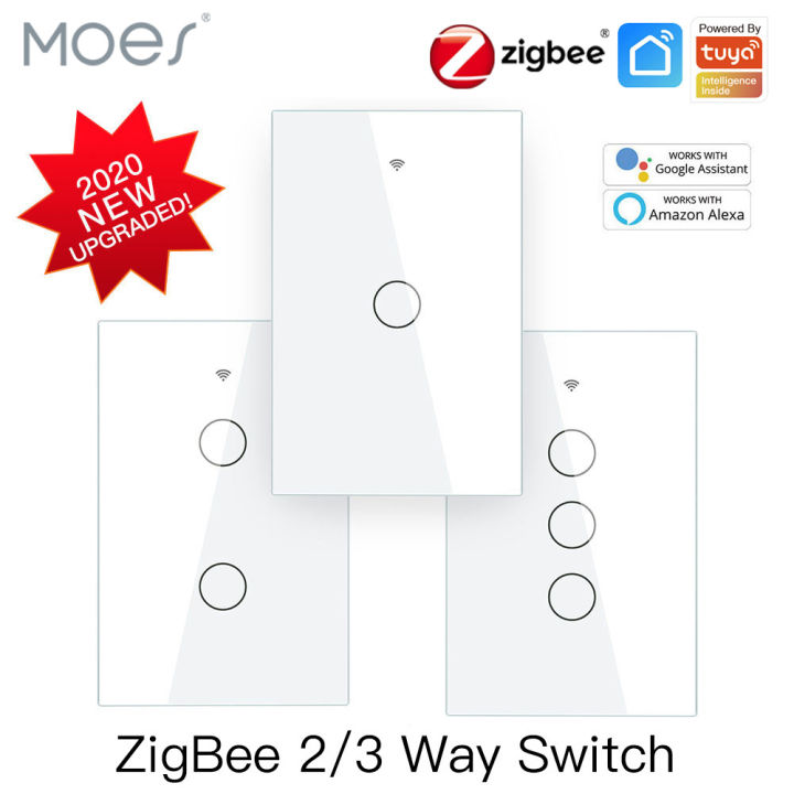 MOES ZigBee Touch Smart Light Switch With Neutral/No Neutral , US Wall Switch No Capacitor Smart Life/Tuya Works with Alexa lightify