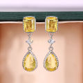Huitan Fresh Pink/Yellow Cubic Zirconia Dangle Earrings for Women Temperament Elegant Female Earrings Engagement Wedding Jewelry. 