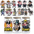 5 Sheets Funny Cow UV DTF Cup Holder 16 oz, DTF Cup Holder Transfer Glass, Waterproof Stickers, Friction Transfer Stickers. 