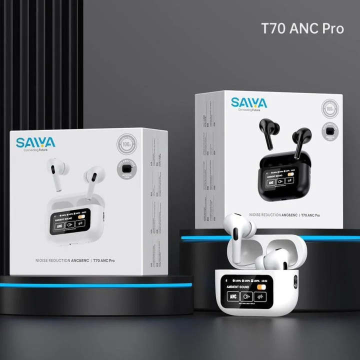 Latest and original saiya T80 ANC pro 6th generation touch display TWS Airpods with ANC/ENC  M10 TWS wireless earbuds with touch control and LED display on charging Box editing high high base boosted sound Quality TWS  Bluetooth wireless Earbuds