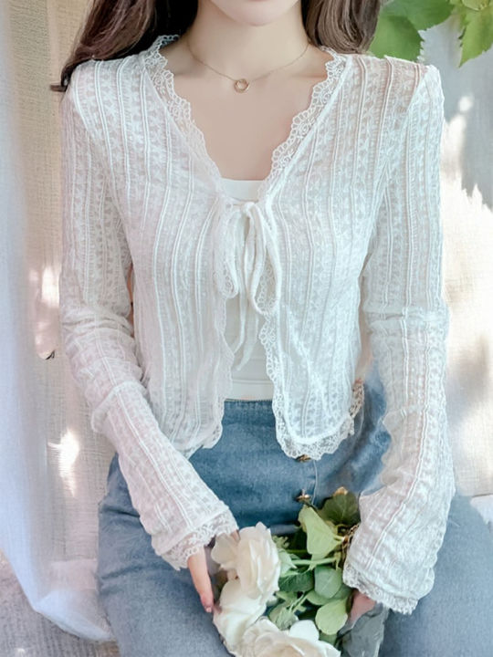 Sheer%20Lace%20Cardigan%20with%20Lace%20Trim%20Tie%20Front%20Long%20Sleeve%20Crop%20Top%20Women%20Textured%20Shrug%20Spring%20Summer%202026%20Shrunken%20Cardigan%20-%20Image%206