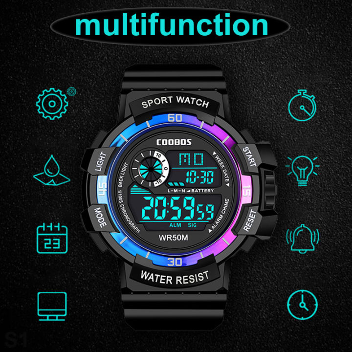 COOBOS%20Sports%20Mens%20Digital%20Watches%20Life%20Waterproof%20LED%20Wristwatch%20PU%20Band%20Fashion%20Luminous%20Calendar%20Week%20Display%20Army%20Male%20Clock%20-%20Image%203
