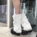 1-2Pairs White Faux Fur Leg Warmers Boot Covers Y2K Goth Solid Leg Socks Punk Jk Knee-length Hiphop Hotgirl Fashion Warm Sock.
